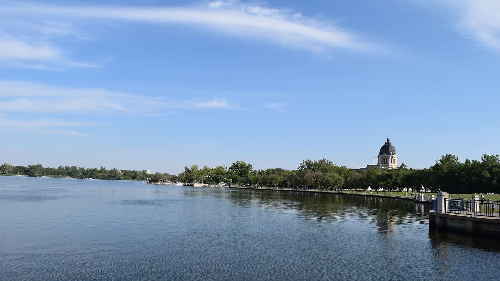 The Saskatchewan Legislative Building seen across Wascana Lake in Regina, Saskatchewan